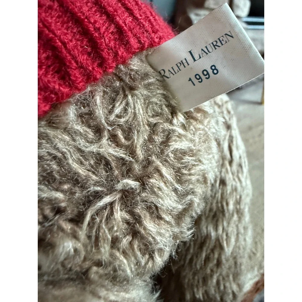 Vintage Ralph Lauren Holiday Plush Bear Red Sweater Reindeer Snowflake Rare Sled